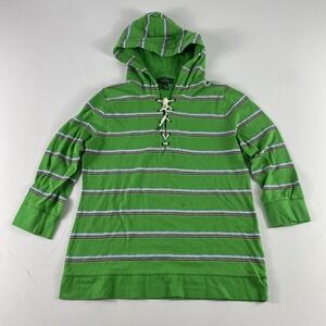 Lauren Jeans Co Ralph Lauren Hoodie Womens Large Green Striped Pullover Lace Up